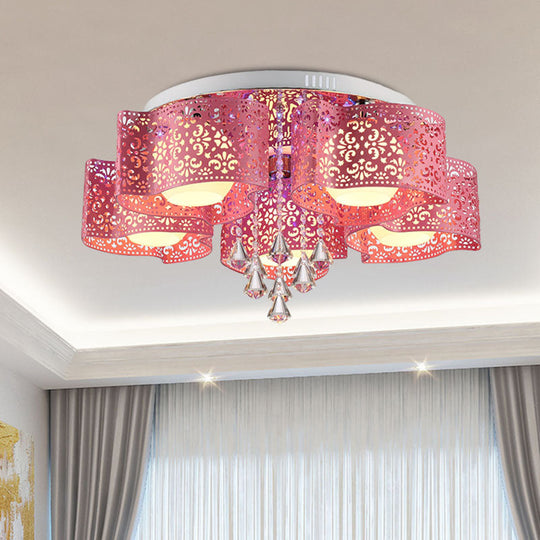 Contemporary Metallic Windmill Flushmount Light With Orb Frosted Glass Shade - Rose Red Finish (3/5