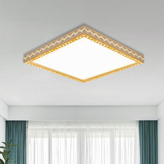 Minimalistic Led White Flush Ceiling Light With Crystal Block Deco - Metallic Finish