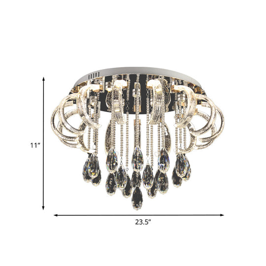 Modern Clear Crystal Led Bedroom Flush Mount Fixture With Arched Design