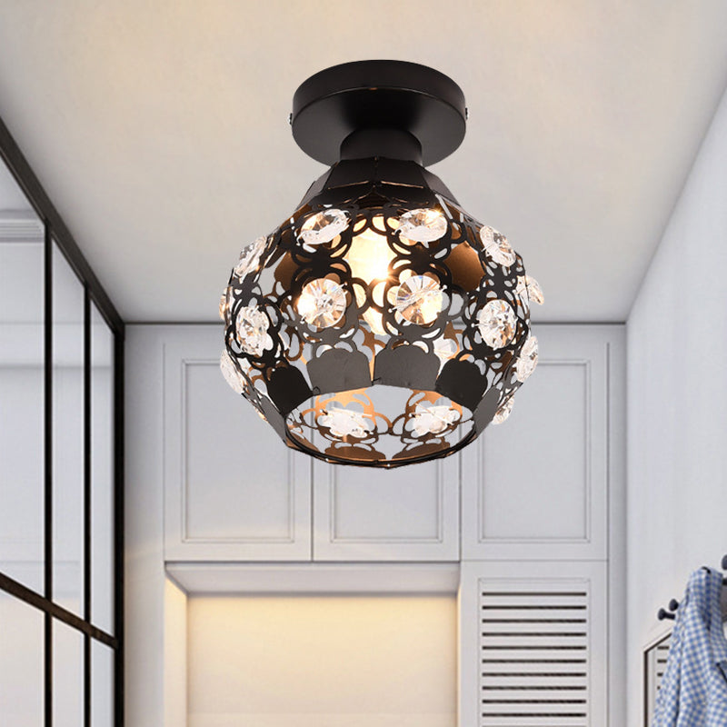 Modern Crystal Flush Lamp: Globe Lighting With Black Finish Perfect For Corridors