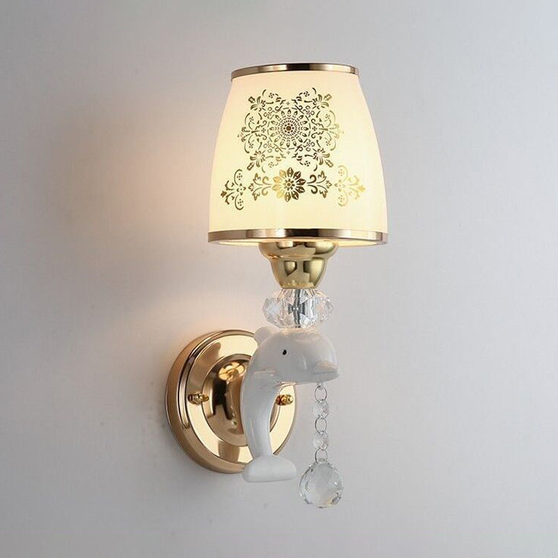 Modern Trapezoid Opal Glass Shade Wall Sconce - Gold Finish 1/2-Light Mount Lamp Fixture