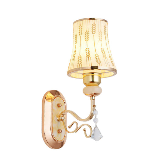 Modern Gold Finish Wall Lamp With Arc Wheat Patterned Glass