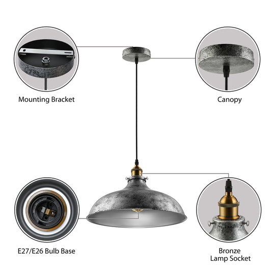 Antique Stylish Silver Gray Iron Dome Ceiling Light With Cord - Perfect For Living Room