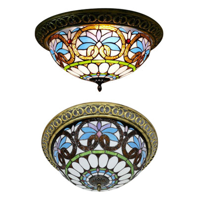 Bronze Stained Glass Ceiling Light: 2 - Light Flush Mount For Bedroom
