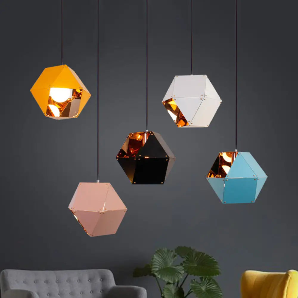 Minimalist Gem Hanging Light Kit - 1 Black/White/Pink Pendant Lamp 9.5/12 Wide