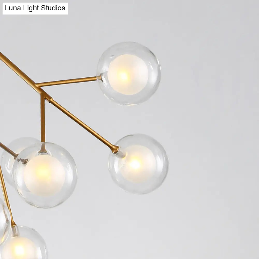 9-Head Chandelier Tree Branch Suspension Light With Dual Ball Glass Shade - Simplicity Collection