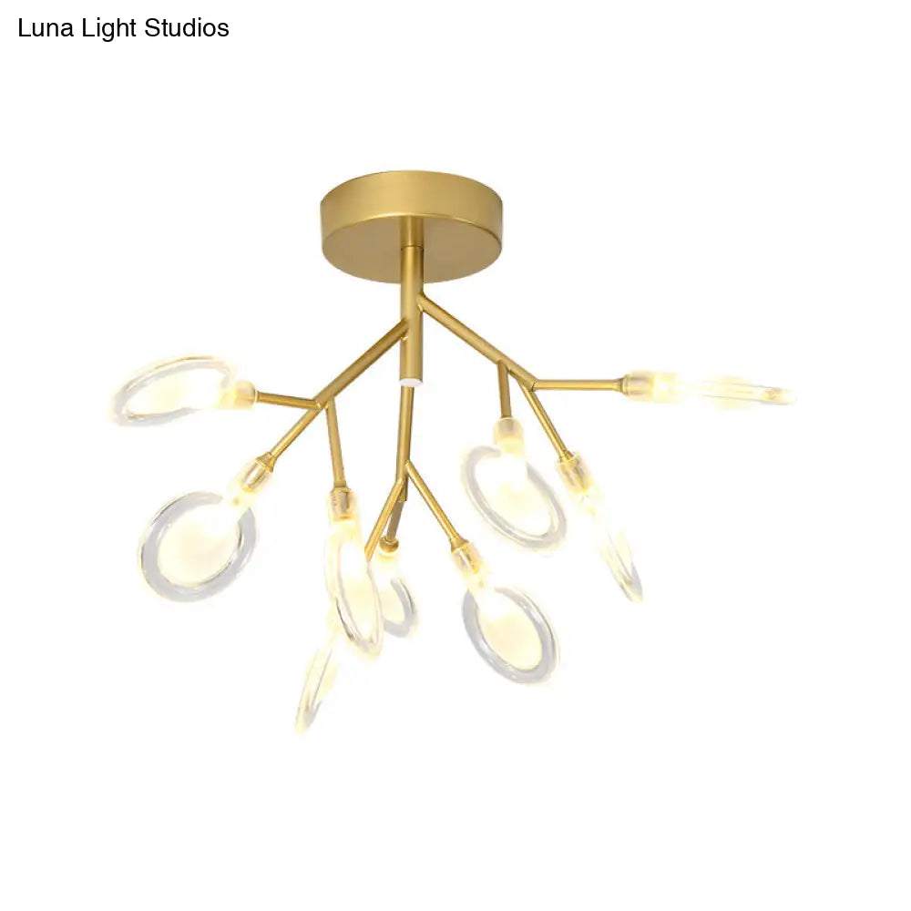 9-Head Gold Leaf Ceiling Lamp: Contemporary Semi Flush Mount Light For Porch With Acrylic Shade