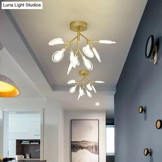 9-Head Gold Leaf Ceiling Lamp: Contemporary Semi Flush Mount Light For Porch With Acrylic Shade