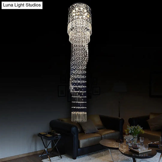 Modern Crystal Cascading Pendant Light With 9 Led Heads - Gold Finish
