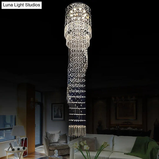 Modern Crystal Cascading Pendant Light With 9 Led Heads - Gold Finish