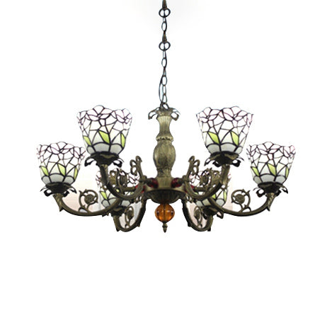 Tiffany Stained Glass Chandelier With Floral Shade - 6-Light Ceiling Pendant For Dining Rooms