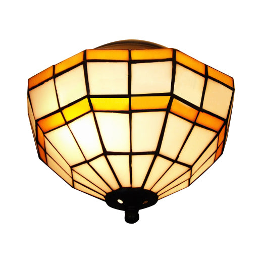 Tiffany Style Mission Ceiling Light: Stained Glass Semi Flush Mount With Geometric Shade Yellow