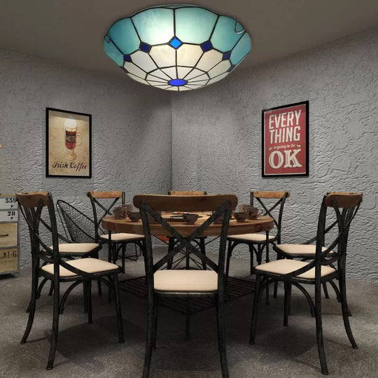 Tiffany Floral Flush Mount Ceiling Lights - 2 Light Bedroom Fixture Sky Blue / 12’