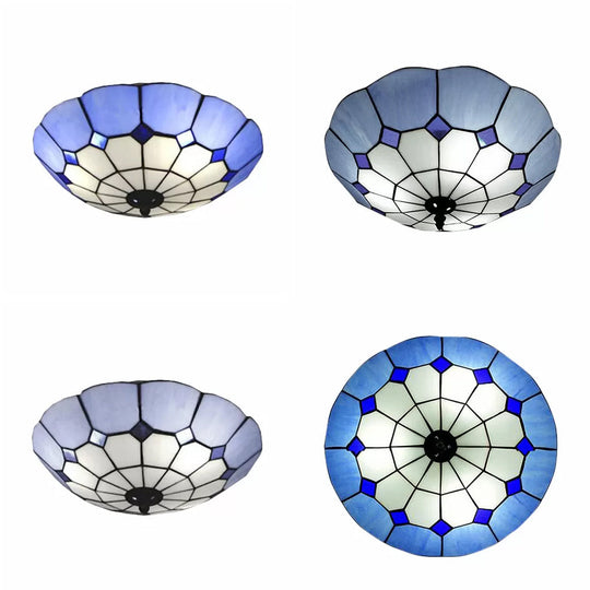 Tiffany Floral Flush Mount Ceiling Lights - 2 Light Bedroom Fixture