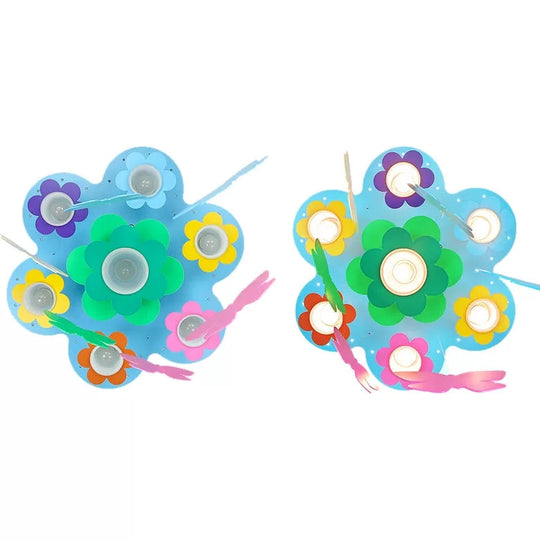 Blue Blossom Ceiling Mount Light With Hanging Butterfly: 7 - Head Wood Lamp For Child Bedroom