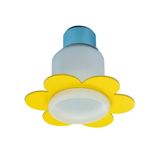 Blue Blossom Ceiling Mount Light With Hanging Butterfly: 7 - Head Wood Lamp For Child Bedroom