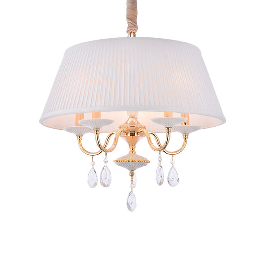Modern 5-Light Fabric Shade Chandelier With Tapered Drum Design In White/Grey