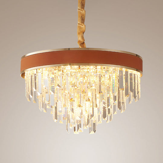 Contemporary Red Cone Hanging Ceiling Light With Crystal Accents - 8 Heads Pendant Chandelier For