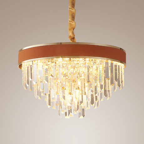 Contemporary Red Cone Crystal Hanging Ceiling Light - Elegant 8-Head Dining Room Pendant Chandelier