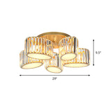 Gold Carved Crystal Semi-Flush Ceiling Lamp With Oval/Teardrop Design And 5 Lights