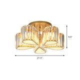 Gold Carved Crystal Semi-Flush Ceiling Lamp With Oval/Teardrop Design And 5 Lights