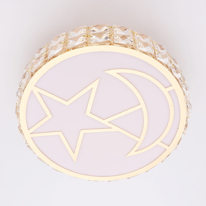 Contemporary Circle Crystal Led Flush Mount Ceiling Light For Dining Room In White