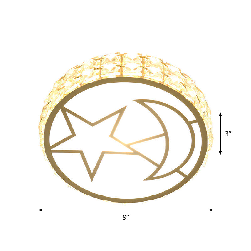 Contemporary Circle Crystal Led Flush Mount Ceiling Light For Dining Room In White