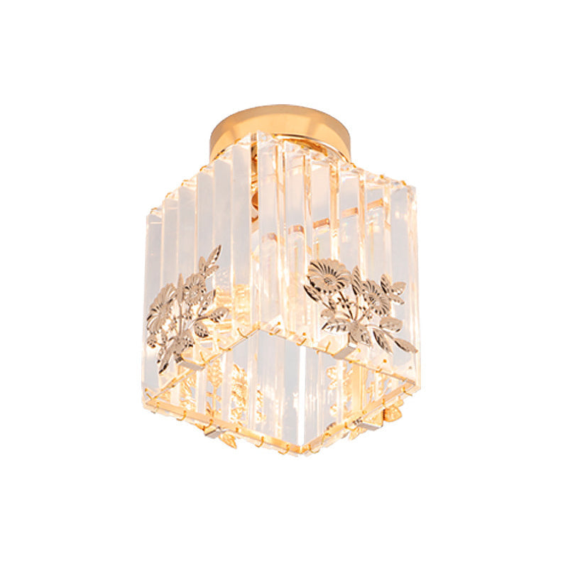 Nordic Cube - Shaped Semi Flush Crystal Ceiling Light Fixture Gold Finish
