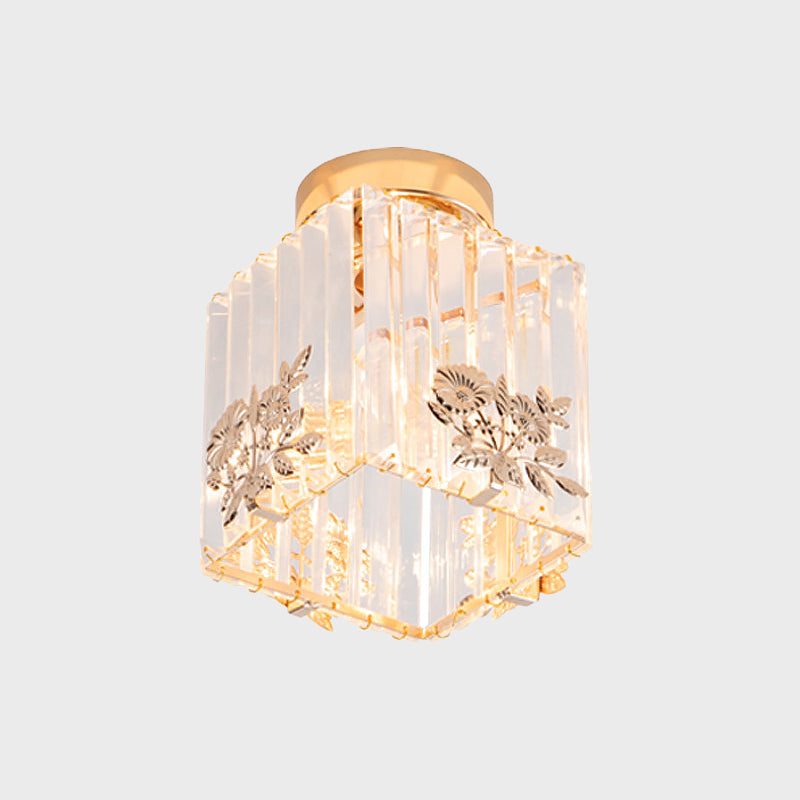 Nordic Cube - Shaped Semi Flush Crystal Ceiling Light Fixture Gold Finish