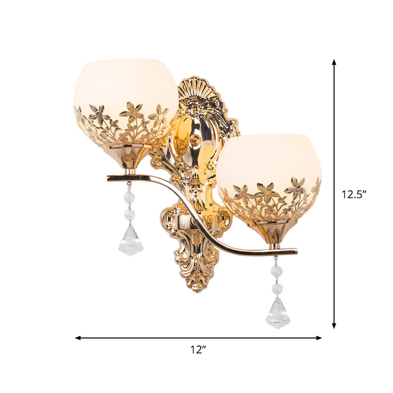 Modern Gold Wall Mounted Sconce Light Fixture With Crystal Shade - 2 Heads Bowl Design