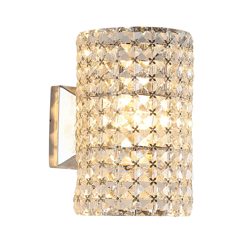 Minimalist Cylindrical Sconce Light Fixture With Clear Crystal Shade - Elegant Wall Lighting Idea