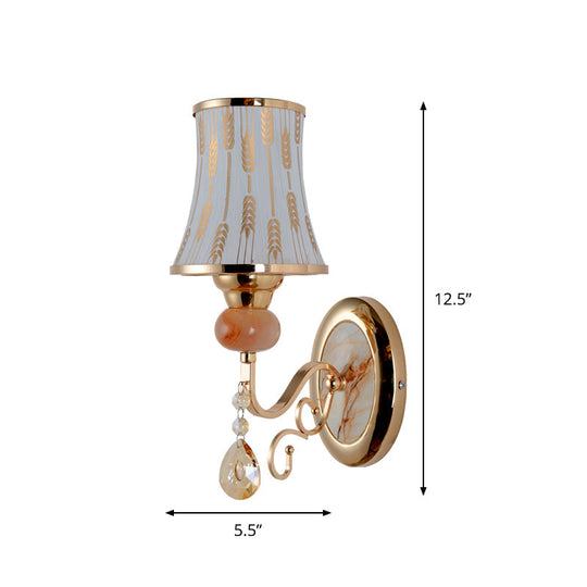 Contemporary Gold Wall Sconce 1 Light Textured Glass Mount Fixture Ideal For Living Room