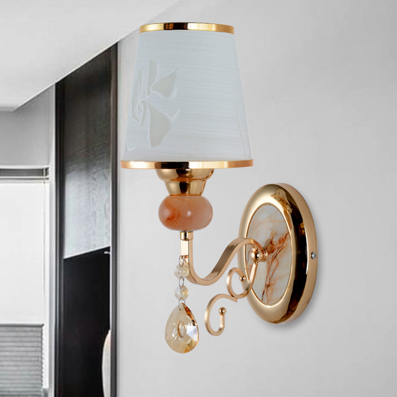 Contemporary Gold Wall Sconce 1 Light Textured Glass Mount Fixture Ideal For Living Room / B