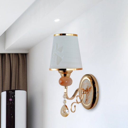 Contemporary Gold Wall Sconce 1 Light Textured Glass Mount Fixture Ideal For Living Room