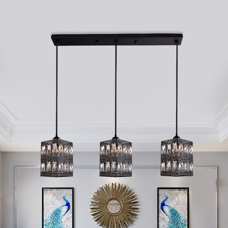 Modernist Cuboid Cluster Pendant Light - Black Finish 3 Lights Crystal Block Suspension Lamp