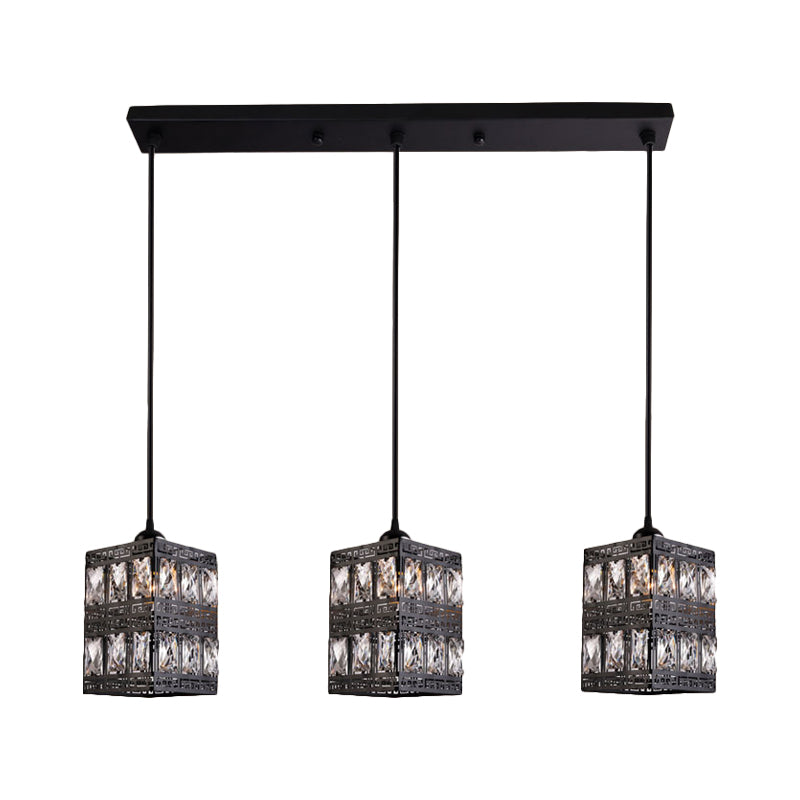 Modernist Cuboid Cluster Pendant Light - Black Finish 3 Lights Crystal Block Suspension Lamp
