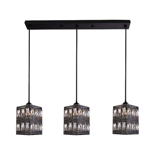 Modernist Cuboid Cluster Pendant Light - Black Finish 3 Lights Crystal Block Suspension Lamp