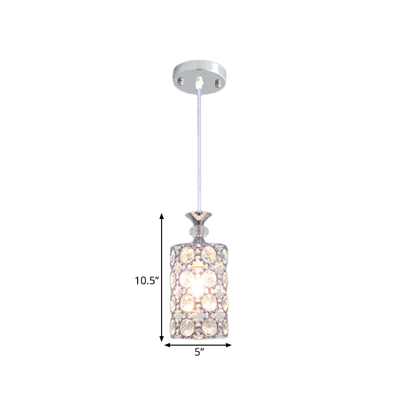 Modern Silver Pendulum Lamp With Crystal Encrusted Shade For Dining Room Lighting