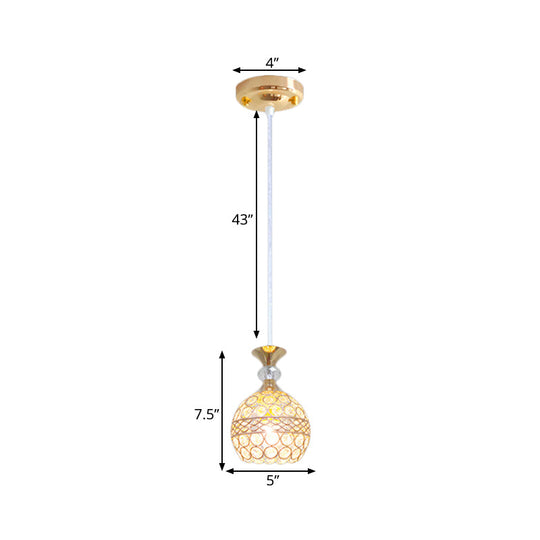 Modernism Pendant Lamp With Crystal-Encrusted Shade - Gold Ball Ceiling Fixture