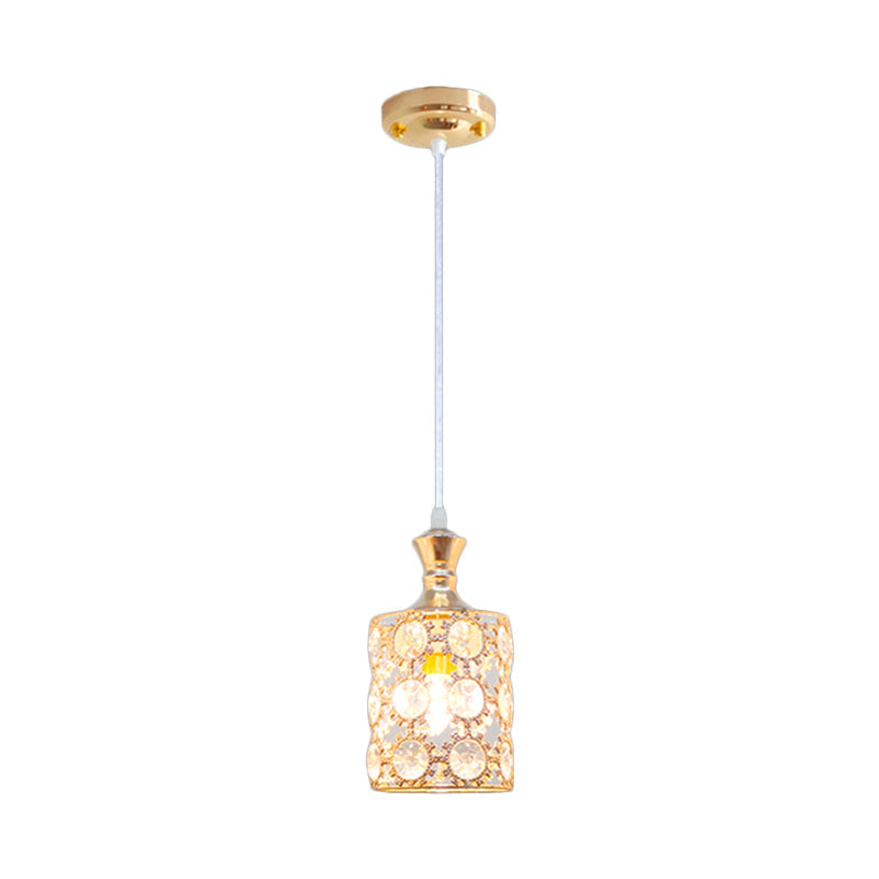Modern Gold Sunflower Pendulum Pendant Light With Crystal Cylinder Design - 3 Layers 1 Bulb Perfect