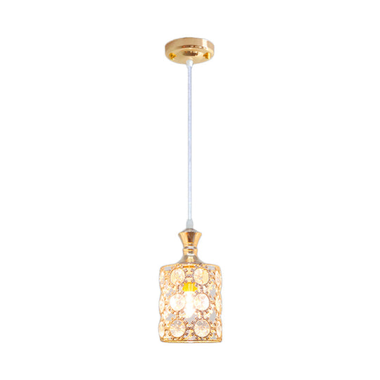 Modern Gold Sunflower Pendulum Pendant Light With Crystal Cylinder Design - 3 Layers 1 Bulb Perfect
