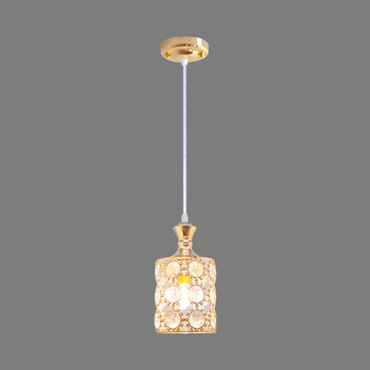Modern Gold Sunflower Pendulum Pendant Light With Crystal Cylinder Design - 3 Layers 1 Bulb Perfect