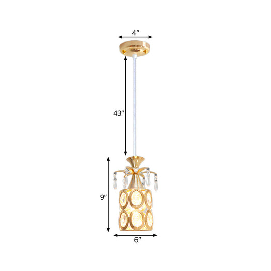 Modern Gold Crystal Pendant Light With Cylindrical Suspension