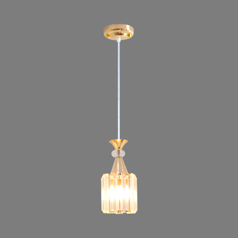Gold Crystal Prisms Cylinder Ceiling Pendant Light Fixture