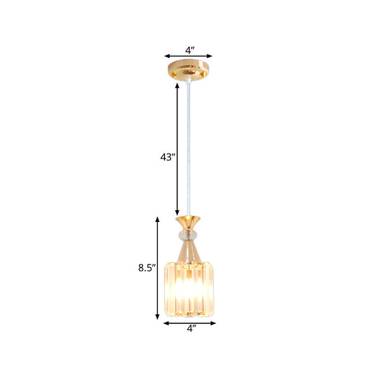 Gold Crystal Prisms Cylinder Ceiling Pendant Light Fixture