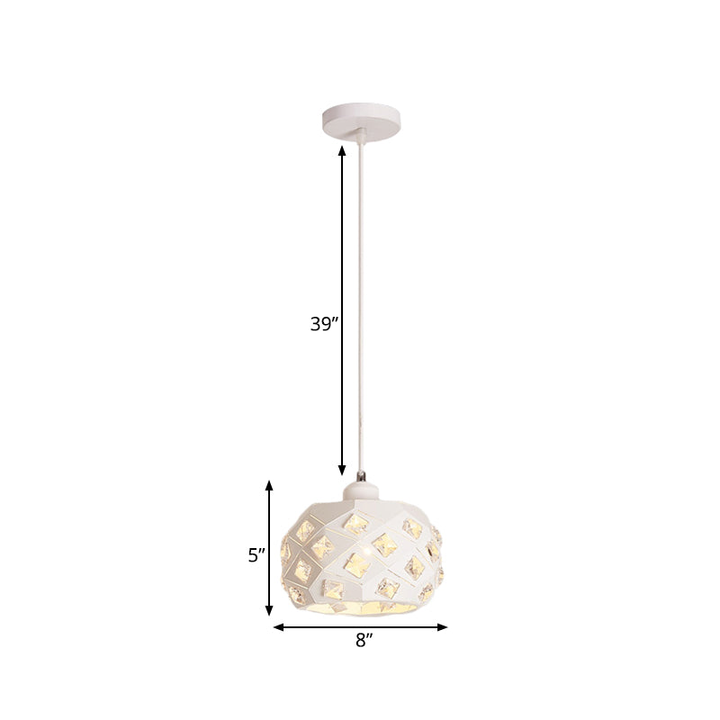 Minimalist Crystal Hanging Lamp - Single Pendulum Light With White Finish & Drum Iron Shade