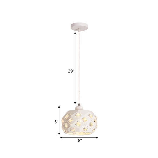 Minimalist Crystal Hanging Lamp - Single Pendulum Light With White Finish & Drum Iron Shade