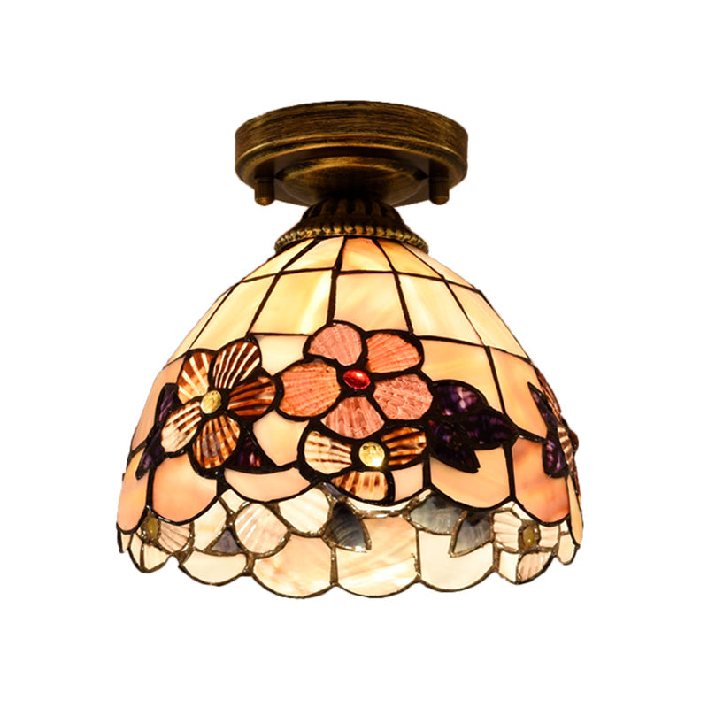 Tiffany Beige/Pink/Orange Shell Mini Flush Light Fixture - Natural Decorative Ceiling Lamp