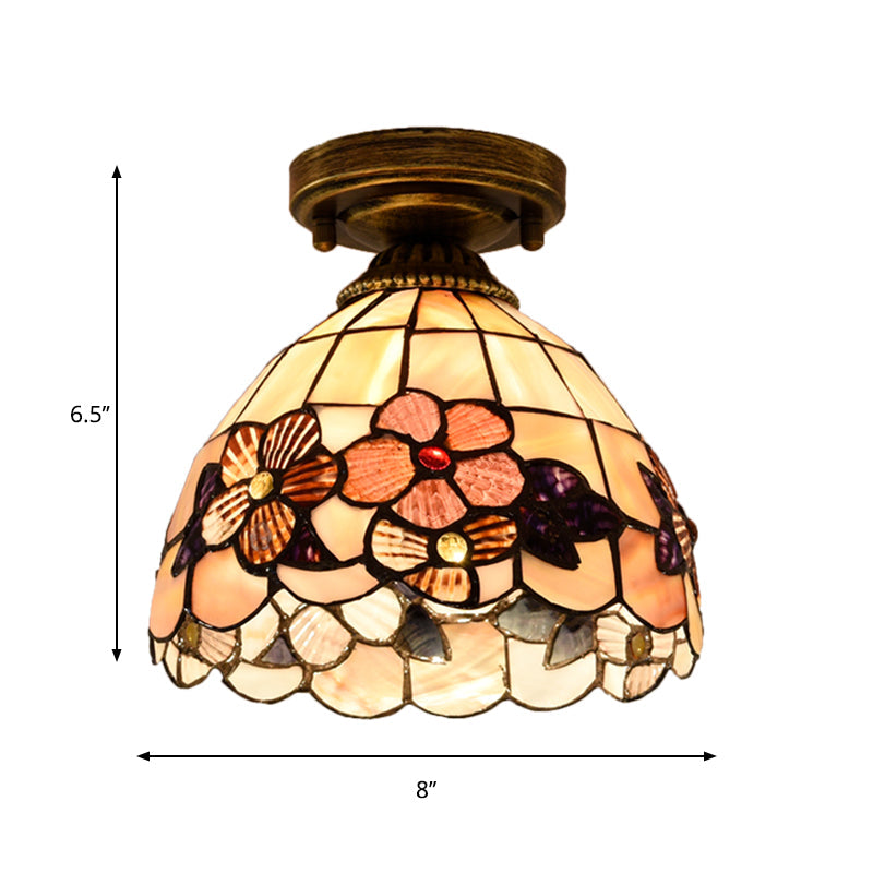 Tiffany Beige/Pink/Orange Shell Mini Flush Light Fixture - Natural Decorative Ceiling Lamp