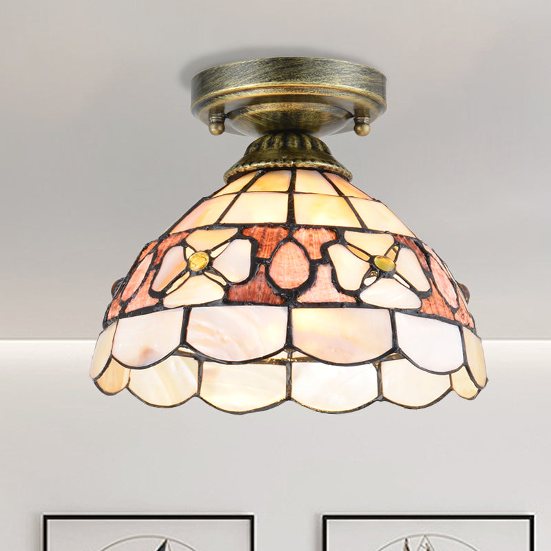 Tiffany Beige/Pink/Orange Shell Mini Flush Light Fixture - Natural Decorative Ceiling Lamp Pink